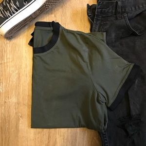 H&M Black Banded Neck/Sleeve Tee (Olive/Large)